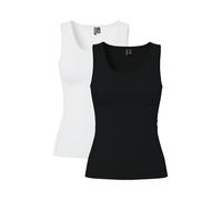 Tanktop PIECES "PCAMELIA TANK TOP 2-PACK JRS NOOS BC", Damen, Gr. XL, schwarz pack:2 pack schwarz, hellweiß, Jersey, Obermaterial: 95% Baumwolle, 5% Elasthan, unifarben, figurbetont normal, Rundhals,