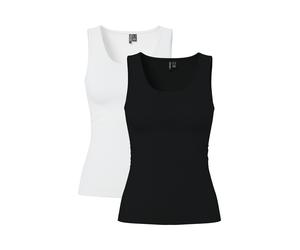 Tanktop PIECES "PCAMELIA TANK TOP 2-PACK JRS NOOS BC", Damen, Gr. XXL, schwarz-weiß (schwarz pack:2 pack schwarz, hellweiß), Jersey, Obermaterial: 95% Baumwolle, 5% Elasthan, unifarben, figurbetont no