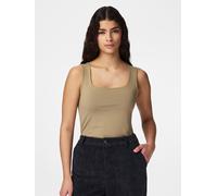 Tanktop PIECES "PCLULA SL REVERSIBLE TANKTOP JRS NOOS", Damen, Gr. S, beige (greige), Jersey, Obermaterial: 90% Nylon, 10% Elasthan, unifarben, figurbetont normal, eckiger Ausschnitt, Tops Tanktop, Ma