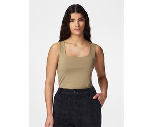 Tanktop PIECES "PCLULA SL REVERSIBLE TANKTOP JRS NOOS", Damen, Gr. S, beige (greige), Jersey, Obermaterial: 90% Nylon, 10% Elasthan, unifarben, figurbetont normal, eckiger Ausschnitt, Tops Tanktop, Ma