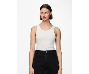 Tanktop PIECES "PCSIRENE TANK TOP JRS NOOS", Damen, Gr. S, weiß (hellweiß), Jersey, Obermaterial: 48% Baumwolle, 47% Modal, 5% Elasthan, unifarben, slim fit normal, Rundhals, Tops Tanktop, Baumwollmis