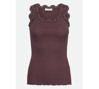 Tanktop ROSEMUNDE "Babette Silk Top", Damen, Gr. L, rot (weinrot), Feinstrick, Obermaterial: 70% Seide, 30% Baumwolle, körpernah hüftbedeckend, Rundhals, Tops Tanktop, Vintage-Spitzenbesatz, breite Tr