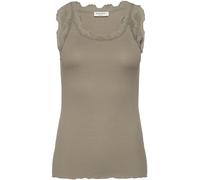 Tanktop ROSEMUNDE "Babette Silk Top", Damen, Gr. M, grün (khaki), Feinripp, Obermaterial: 70% Seide, 30% Baumwolle, körpernah hüftlang, tiefer Rundhals, Tops Tanktop, Vintage-Spitzenbesatz, breite Trä