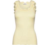 Tanktop ROSEMUNDE "Babette Silk Top", Damen, Gr. S, gelb (zartgelb), Feinripp, Obermaterial: 70% Seide, 30% Baumwolle, körpernah hüftlang, tiefer Rundhals, Tops Tanktop, Vintage-Spitzenbesatz, breite