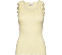 Tanktop ROSEMUNDE "Babette Silk Top", Damen, Gr. XL, gelb (zartgelb), Feinstrick, Obermaterial: 70% Seide, 30% Baumwolle, unifarben, körpernah hüftbedeckend, Rundhals, Tops Tanktop, Vintage-Spitzenbes