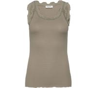Tanktop ROSEMUNDE "Babette Silk Top", Damen, Gr. XS, grün (khaki), Feinstrick, Obermaterial: 70% Seide, 30% Baumwolle, unifarben, körpernah hüftbedeckend, Rundhals, Tops Tanktop, Vintage-Spitzenbesatz