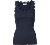 Tanktop ROSEMUNDE "Babette Silk Top", Damen, Gr. XXL, blau (schwarz navy), Feinstrick, Obermaterial: 70% Seide, 30% Baumwolle, unifarben, körpernah hüftbedeckend, Rundhals, Tops Tanktop, Vintage-Spitz