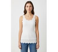 Tanktop ROSEMUNDE "Benita Silk Top Camisole", Damen, Gr. XL, weiß (new weiß), Rippstrick, Obermaterial: 70% Seide, 30% Baumwolle, unifarben, schmal lang, Rundhals, Tops Tanktop, Vintage-Spitze am Auss