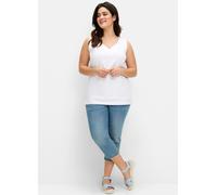 Tanktop SHEEGO, Damen, Gr. 40, ecru, 95% Baumwolle, 5% Elasthan, unifarben, V-Ausschnitt, Tops Tanktop (27554448-40) ecru