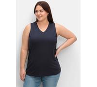 Tanktop SHEEGO, Damen, Gr. 42, blau (tiefblau), 50% Baumwolle, 50% Modal, unifarben, V-Ausschnitt, Tops Tanktop (72871354-42) tiefblau