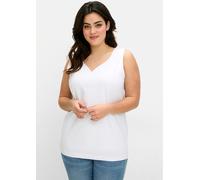 Tanktop SHEEGO, Damen, Gr. 44, ecru, 95% Baumwolle, 5% Elasthan, unifarben, V-Ausschnitt, Tops Tanktop (27554448-44) ecru