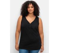 Sheego Tanktop mit V-Ausschnitt und Zierknopfleiste 46 schwarz