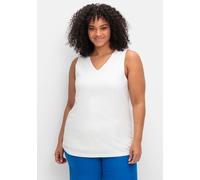 Tanktop SHEEGO, Damen, Gr. 46, weiß, 50% Baumwolle, 50% Modal, unifarben, V-Ausschnitt, Tops Tanktop (69940764-46) weiß