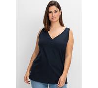 Tanktop SHEEGO, Damen, Gr. 48, blau (tiefblau), 100% Baumwolle, unifarben, V-Ausschnitt, Tops Tanktop (45221644-48) tiefblau