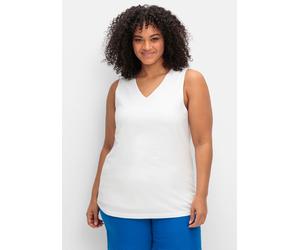 Tanktop SHEEGO, Damen, Gr. 48, weiß, 50% Baumwolle, 50% Modal, unifarben, V-Ausschnitt, Tops Tanktop (69940764-48) weiß