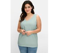 Tanktop SHEEGO, Damen, Gr. 54, grün (kalkmint), 95% Baumwolle, 5% Elasthan, unifarben, V-Ausschnitt, Tops Tanktop (59529727-54) kalkmint