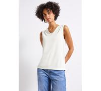 Tanktop STREET ONE, Damen, Gr. 44, weiß (sanftes weiß), Stoff, 78% Polyester, 22% Viskose, unifarben, normal normal, V-Ausschnitt, abgesteppt, Tops Tanktop, mit V-Ausschnitt (73470320-44) sanftes weiß