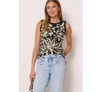 Tanktop STREET ONE STUDIO, Damen, Gr. 40, schwarz-weiß (schwarz), Web, 95% Baumwolle, 5% Elasthan, gemustert, comfort fit normal, Rundhals, normaler Saum, Tops Tanktop, mit Knopf Details (27038332-40)