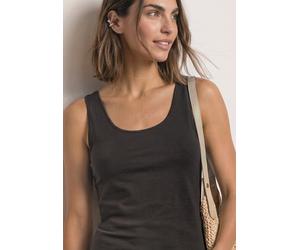 Tanktop STREET ONE "Style Anni", Damen, Gr. 40, schwarz coffee, Jersey, Obermaterial: 48% Baumwolle, 48% Modal, 4% Elasthan, unifarben, regular fit taillenbedeckt, Rundhals, Tops Tanktop, Sommer-Top m