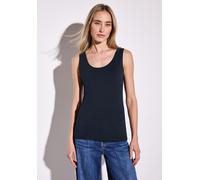 Tanktop STREET ONE "Style Anni", Damen, Gr. 42, blau (tiefblau), Jersey, Obermaterial: 48% Baumwolle, 48% Modal, 4% Elasthan, unifarben, regular fit taillenbedeckt, Rundhals, Tops Tanktop, Sommer-Top 
