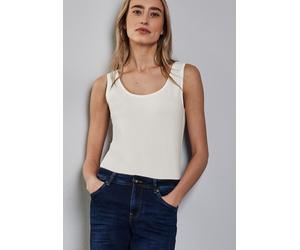Tanktop STREET ONE "Style Anni", Damen, Gr. 44, weiß (sanftes weiß), Jersey, Obermaterial: 48% Baumwolle, 48% Modal, 4% Elasthan, unifarben, regular fit taillenbedeckt, Rundhals, Tops Tanktop, Topsell