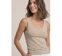 Tanktop STREET ONE "Style Anni", Damen, Gr. 46, beige (clay sand), Jersey, Obermaterial: 48% Baumwolle, 48% Modal, 4% Elasthan, unifarben, regular fit taillenbedeckt, Rundhals, Tops Tanktop, Sommer-To