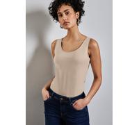 Tanktop STREET ONE "Style Anni", Damen, Gr. 46, beige (cotton beige), Jersey, Obermaterial: 48% Baumwolle, 48% Modal, 4% Elasthan, unifarben, regular fit taillenbedeckt, Rundhals, Tops Tanktop (636034