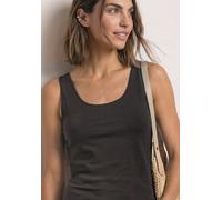 Tanktop STREET ONE "Style Anni", Damen, Gr. 46, schwarz (schwarz coffee), Jersey, Obermaterial: 48% Baumwolle, 48% Modal, 4% Elasthan, unifarben, regular fit taillenbedeckt, Rundhals, Tops Tanktop, So