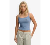 Tanktop SUPERDRY "ATH ESS GRAPHIC CAMI", Damen, Gr. S, blau (tidal blau), Jersey, Obermaterial: 95% Baumwolle, 5% Elasthan, unifarben, slim fit normal, Rundhals, Tops Tanktop, mit hübschem Spitzen-Det