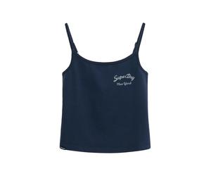 Tanktop SUPERDRY "ATH ESS GRAPHIC CAMI", Damen, Gr. S, navy, Jersey, Obermaterial: 95% Baumwolle, 5% Elasthan, unifarben, slim fit normal, Rundhals, Tops Tanktop, mit hübschem Spitzen-Detail am Auschn