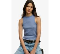 Tanktop SUPERDRY "ESSENTIAL LOGO RACER VEST", Damen, Gr. S, blau (tidal blau), Jersey, Obermaterial: 100% Baumwolle, unifarben, regular fit normal, Rundhals, Tops Tanktop, aus Baumwolle, Regular Fit,