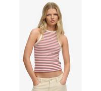 Tanktop SUPERDRY "ESSENTIAL LOGO STR RACER VEST", Damen, Gr. L, rot (desert bone ow, rot stripe), Jersey, Obermaterial: 65% Baumwolle, 30% Polyester, 5% Elasthan, gestreift, regular fit normal, Rundha