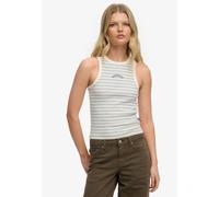 Tanktop SUPERDRY "ESSENTIAL LOGO STR RACER VEST", Damen, Gr. M, beige (desert bone sanftes weiß stripe), Jersey, Obermaterial: 65% Baumwolle, 30% Polyester, 5% Elasthan, gestreift, regular fit normal,