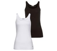Tanktop TAMARIS, Damen, Gr. 36, schwarz-weiß (schwarz, weiß), Single Jersey, Obermaterial: 95% Baumwolle, 5% Elasthan, unifarben, Basic, figurbetont hüftbedeckend, Rundhals, Tops Tanktop, figurbetonte