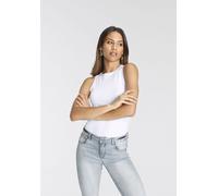 Tanktop TAMARIS, Damen, Gr. 42, weiß, Rippware, Obermaterial: 95% Baumwolle, 5% Elasthan, unifarben, Basic, sehr figurbetont hüftlang, Rundhals, Tops Tanktop, in moderner Shape aus Rippe (17334356-42)