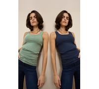 Tanktop TAMARIS "im Set, aus elastischer Baumwollmischung", Damen, Gr. 34, grün (navy, salbei), Single Jersey, Obermaterial: 95% Baumwolle, 5% Elasthan, unifarben, Basic, figurbetont hüftbedeckend, Ru