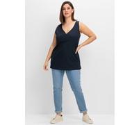 Tanktop SHEEGO, Damen, Gr. 44, blau (tiefblau), 100% Baumwolle, unifarben, V-Ausschnitt, Tops Tanktop (45221644-44) tiefblau