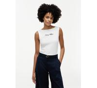Tanktop TOMMY HILFIGER "CLASSIC SCRIPT BOAT-NK TOP", Damen, Gr. L (42/44), ecru, Single Jersey, Obermaterial: 95% Baumwolle, 5% Elasthan, unifarben, regular fit normal, U-Boot-Ausschnitt, Tops Tanktop