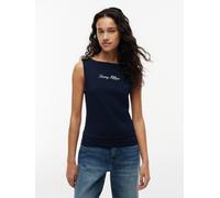 Tanktop TOMMY HILFIGER "CLASSIC SCRIPT BOAT-NK TOP", Damen, Gr. L (42/44), schwarz night navy, Single Jersey, Obermaterial: 95% Baumwolle, 5% Elasthan, unifarben, regular fit normal, U-Boot-Ausschnitt