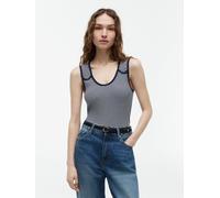 Tanktop TOMMY HILFIGER "GOLD BUTTON U-NK TANK", Damen, Gr. XS (34), schwarz night navy, ecru stp, Single Jersey, Obermaterial: 95% Viskose, 5% Elasthan, gestreift, regular fit normal, Rundhals, Tops T