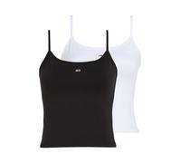 Tanktop TOMMY JEANS "TJW 2PACK ESSENTIAL STRAP TOP", Damen, Gr. L (40), schwarz-weiß (weiß, schwarz), Jersey, Obermaterial: 95% Baumwolle, 5% Elasthan, unifarben, figurbetont kurz, eckiger Ausschnitt,