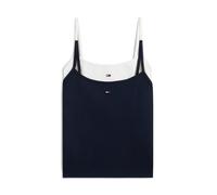 Tanktop TOMMY JEANS "TJW 2PACK ESSENTIAL STRAP TOP", Damen, Gr. M (38), blau (ecru, schwarz night navy), Jersey, Obermaterial: 95% Baumwolle, 5% Elasthan, unifarben, figurbetont kurz, eckiger Ausschni