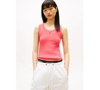 Tanktop TOMMY JEANS "TJW ESSENTIAL RIB TANK EXT", Damen, Gr. L (40), tropical blush, Single Jersey, Obermaterial: 95% Baumwolle, 5% Elasthan, gestreift, figurbetont kurz, Rundhals, Tops Tanktop, mit g