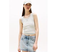 Tanktop TOMMY JEANS "TJW ESSENTIAL RIB TANK EXT", Damen, Gr. S (36), misty sage, stripe, Single Jersey, Obermaterial: 95% Baumwolle, 5% Elasthan, gestreift, figurbetont kurz, Rundhals, Tops Tanktop, m