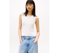 Tanktop TOMMY JEANS CURVE "TJW ESSENTIAL RIB TANK EXT", Damen, Gr. XXL (44), beige (ecru), Rippware, Obermaterial: 95% Baumwolle, 5% Elasthan, unifarben, casual, figurbetont, ohne Ärmel, Tops, in Groß