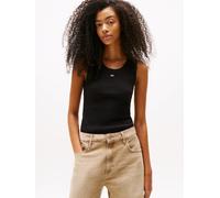 Tanktop TOMMY JEANS "TJW ESSENTIAL RIB TANK EXT", Damen, Gr. XXL (44), schwarz, Single Jersey, Obermaterial: 95% Baumwolle, 5% Elasthan, gestreift, figurbetont kurz, Rundhals, Tops Tanktop, mit geripp