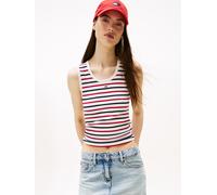 Tanktop TOMMY JEANS "TJW ESSENTIAL RIB TANK EXT", Damen, Gr. XXL (44), weiß (weiß, rot, navy stripe), Single Jersey, Obermaterial: 95% Baumwolle, 5% Elasthan, gestreift, figurbetont kurz, Rundhals, To