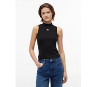 Tanktop TOMMY JEANS "TJW SLIM BADGE RIB MOCK TANK", Damen, Gr. L (42/44), schwarz, Rippware, Obermaterial: 95% Baumwolle, 5% Elasthan, unifarben, slim fit normal, Rundhals, Tops Tanktop, Baumwollmisch
