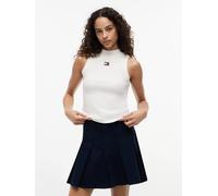 Tanktop TOMMY JEANS "TJW SLIM BADGE RIB MOCK TANK", Damen, Gr. XL (46), ancient weiß, Rippware, Obermaterial: 95% Baumwolle, 5% Elasthan, unifarben, slim fit normal, Rundhals, Tops Tanktop, Baumwollmi