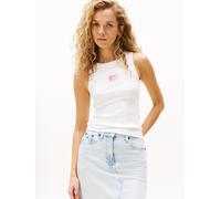 Tanktop TOMMY JEANS "TJW SLIM GRADIENT FLAG TANK", Damen, Gr. S (36), beige (ecru), Single Jersey, Obermaterial: 95% Baumwolle, 5% Elasthan, unifarben, figurbetont, Tops Tanktop (88369016-S) ecru
